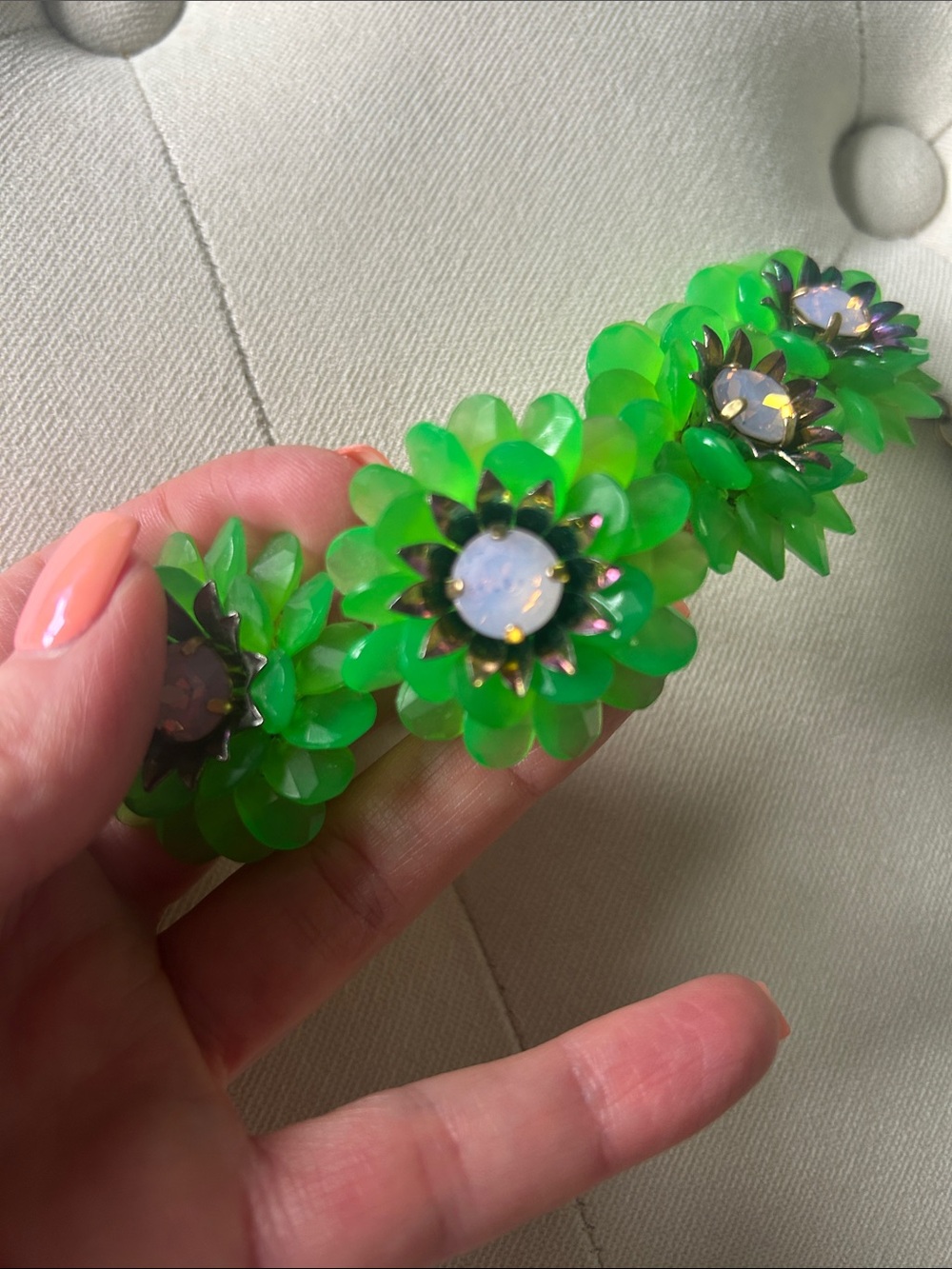 JCrew Green Floral Crystal Statement Bracelet - Picture 3 of 7